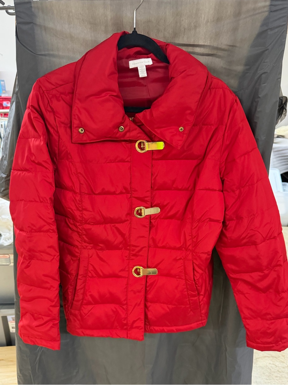 Charter Club Bright Red Quilted Toggle Puffer Coat